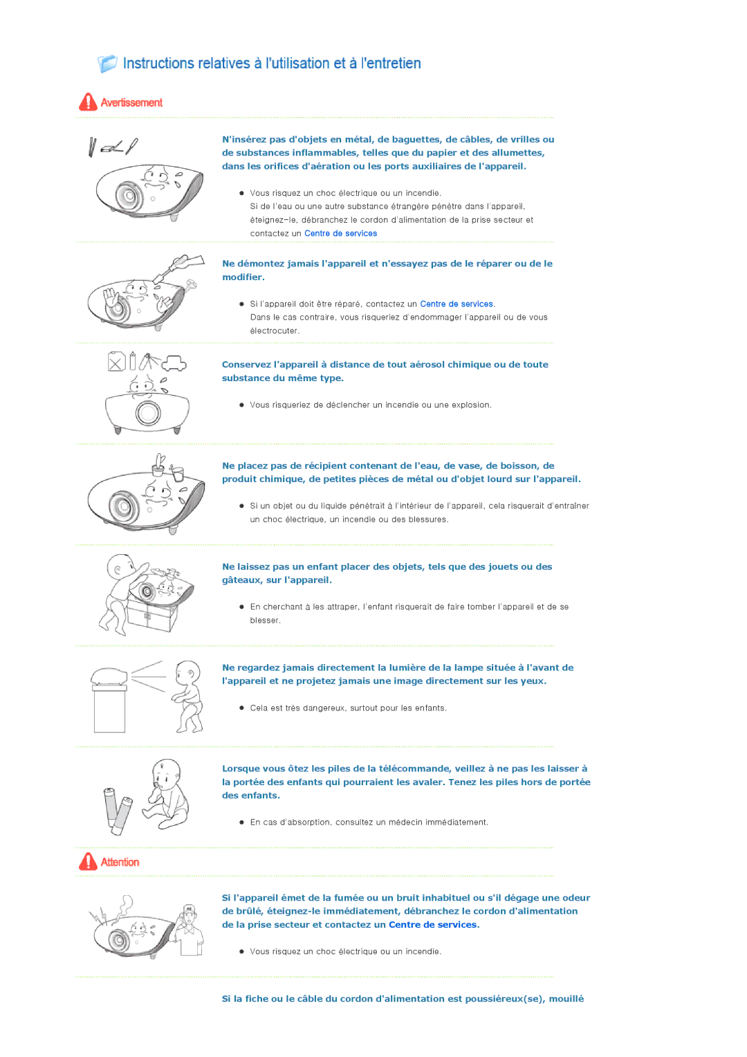 Samsung SPA900BX/EN manual Vous risqueriez de déclencher un incendie ou une explosion 