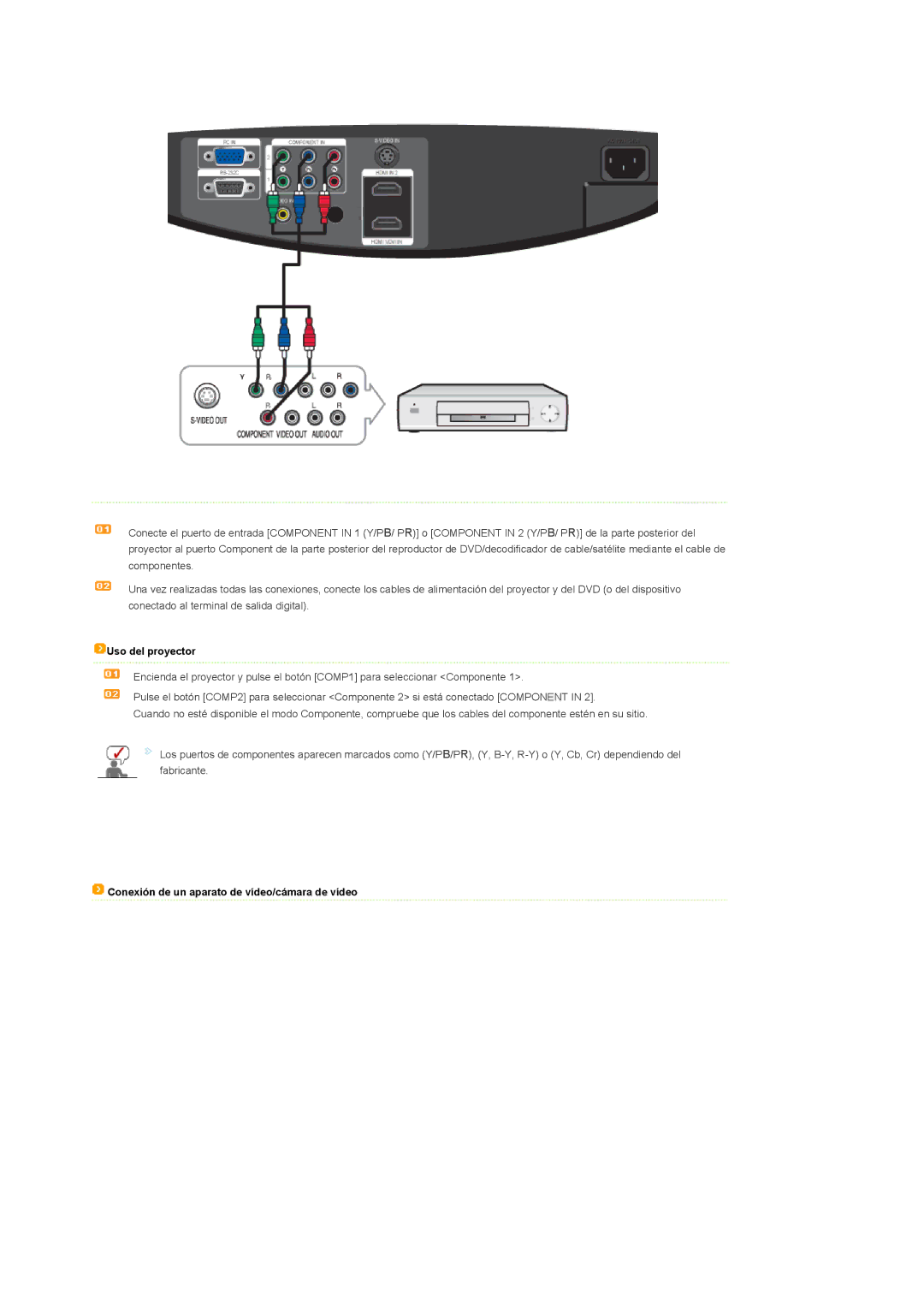 Samsung SPA900BX/EN manual Conexión de un aparato de vídeo/cámara de vídeo 