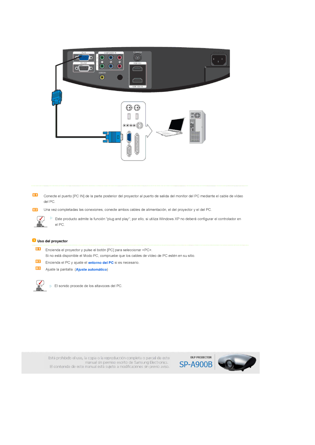 Samsung SPA900BX/EN manual Uso del proyector 