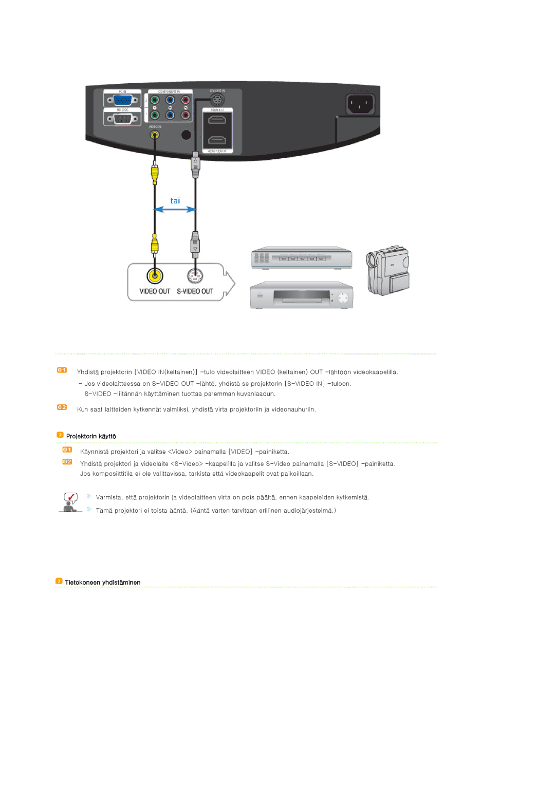 Samsung SPA900BX/EN manual Tietokoneen yhdistäminen 