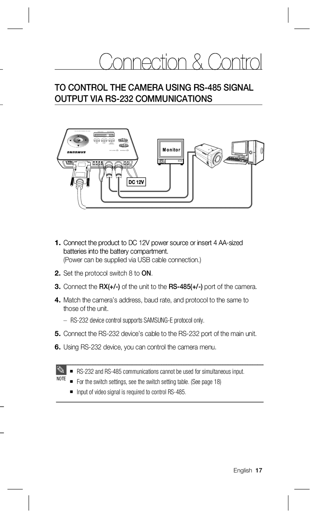 Samsung SPC-300 user manual ƒ Input of video signal is required to control RS-485 