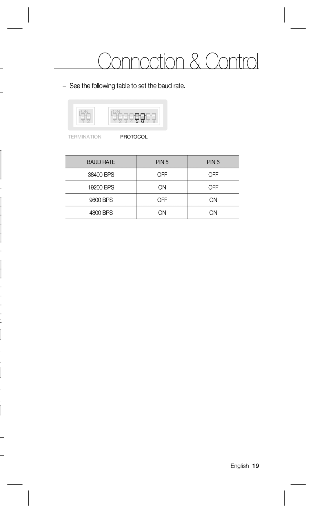 Samsung SPC-300 user manual See the following table to set the baud rate, Baud Rate PIN 