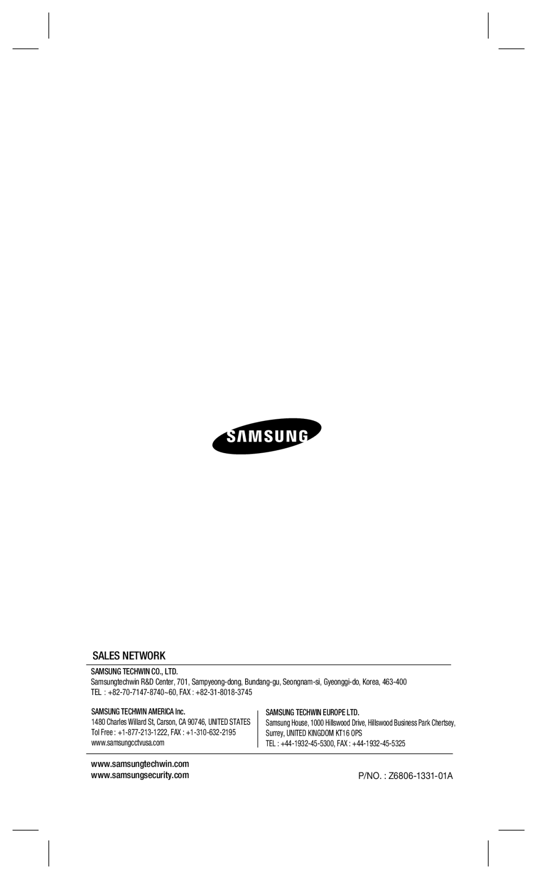 Samsung SPC-300 user manual Sales Network 