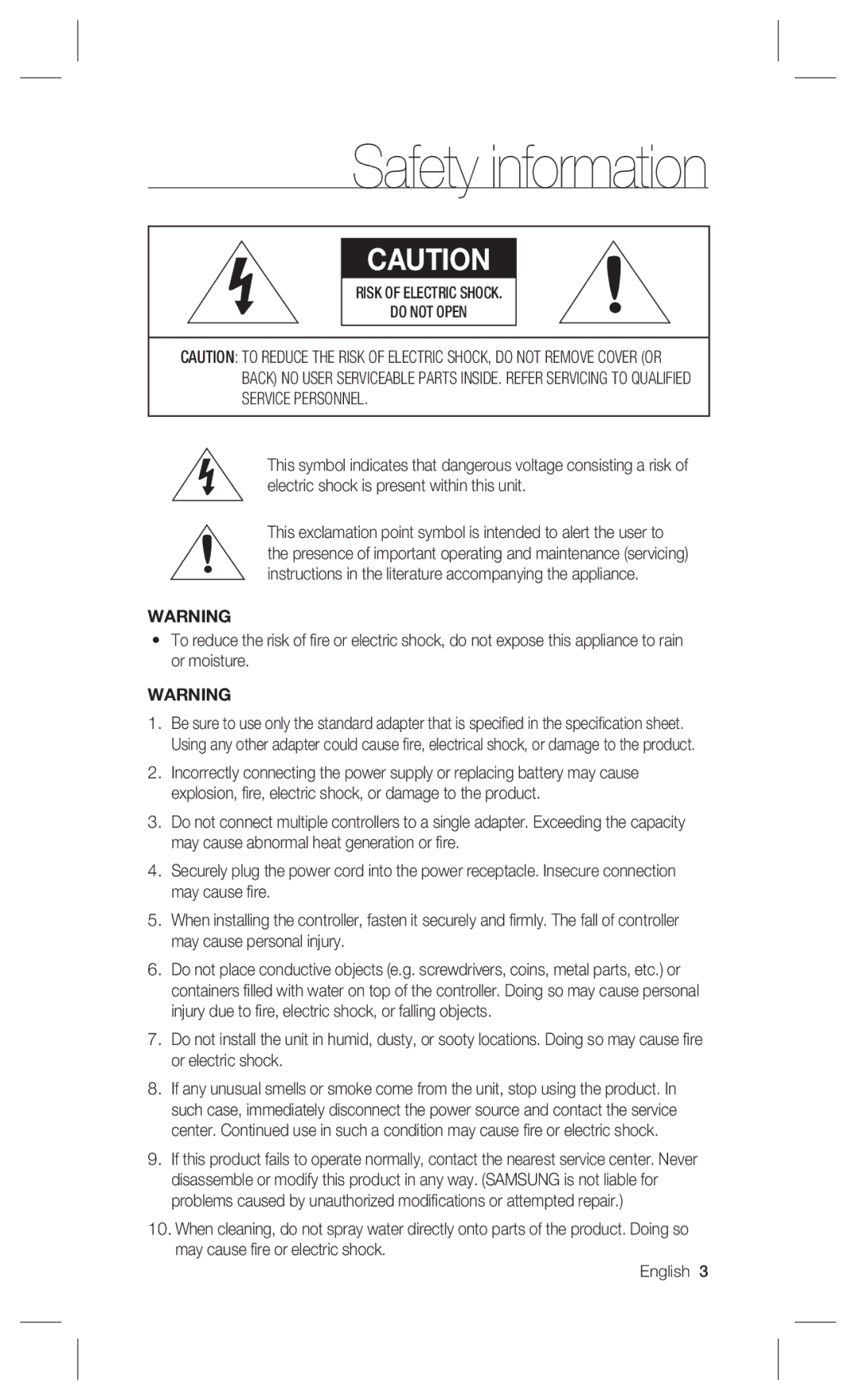 Samsung SPC-300 user manual Safety information, Risk of Electric Shock Do not Open 