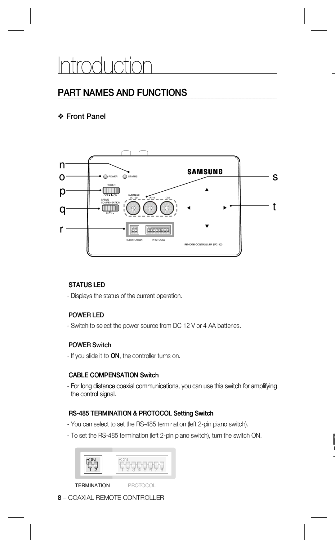 Samsung SPC-300 user manual Part Names and Functions, Front Panel, ❶ Status LED, ❷ Power LED 