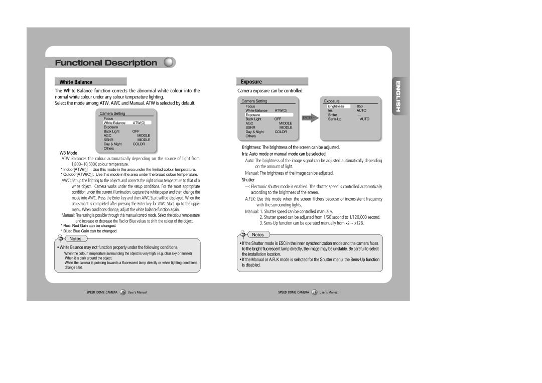 Samsung SPD-3000, SPD-2300 user manual White Balance, Exposure, Camera exposure can be controlled, WB Mode 