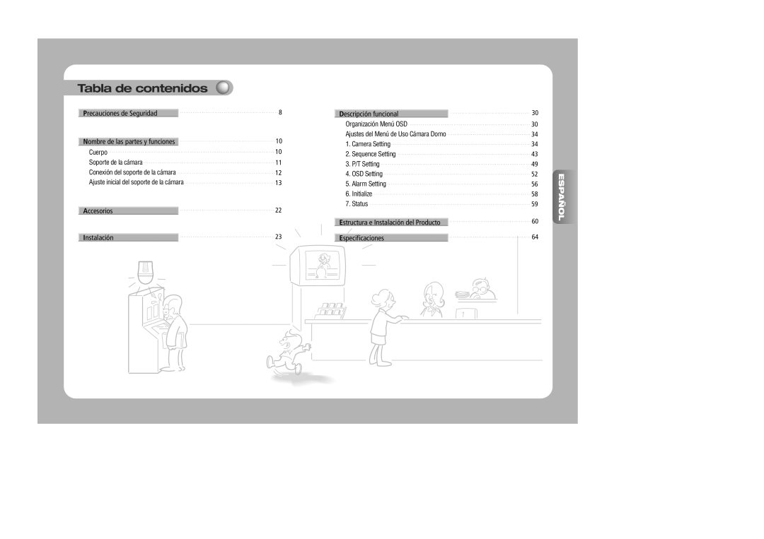 Samsung SPD-2300, SPD-3000 Tabla de contenidos, Precauciones de Seguridad, Accesorios Instalación Descripción funcional 