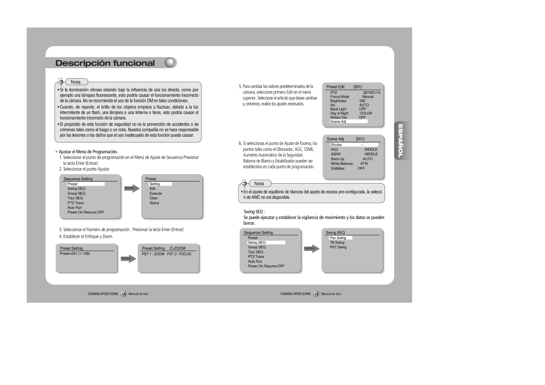 Samsung SPD-3000, SPD-2300 user manual Funcionamiento incorrecto de la cámara, Preset Setting 