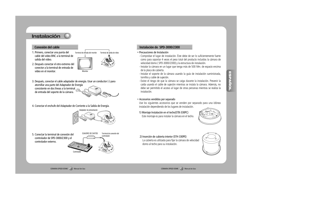 Samsung SPD-2300 user manual Conexión del cable, Instalación de SPD-3000/2300, Español 