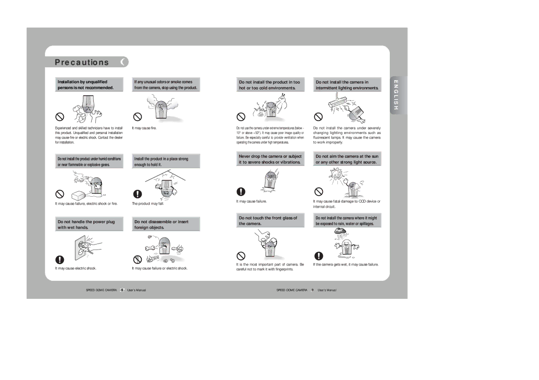 Samsung SPD-2300 user manual Precautions, Changing lighting environments such as 