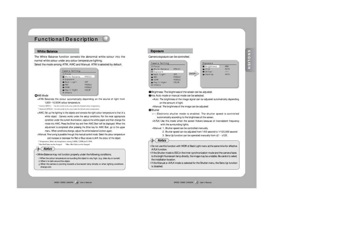 Samsung SPD-3300 instruction manual White Balance, Exposure, Camera exposure can be controlled, WB Mode 