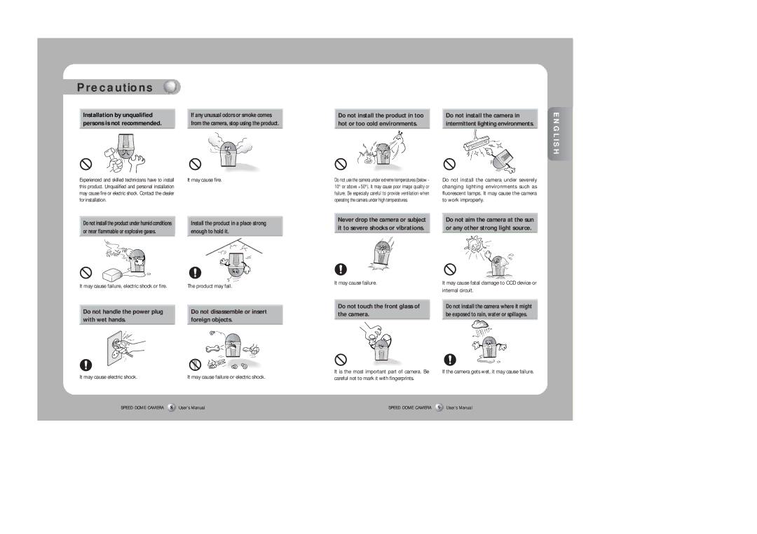 Samsung SPD-3300 instruction manual Precautions, Changing lighting environments such as 