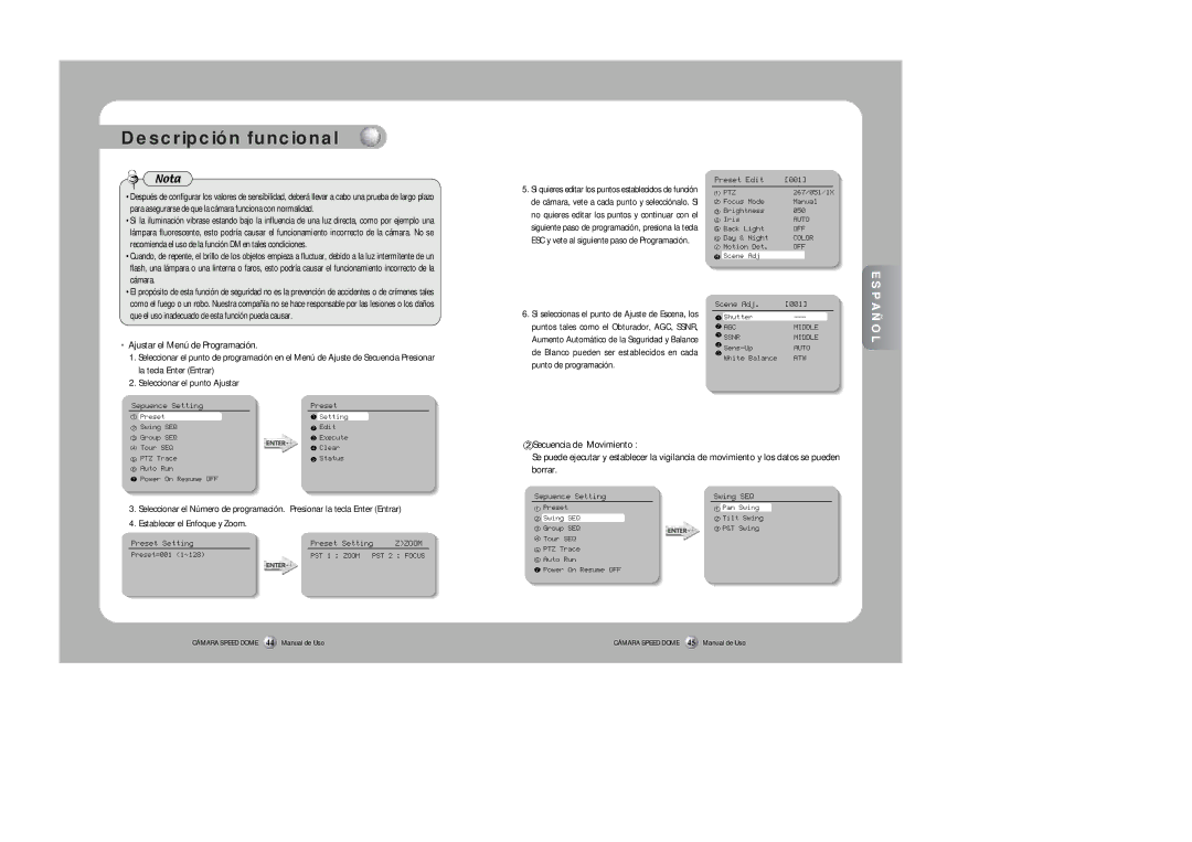 Samsung SPD-3300 instruction manual Preset Edit 001, Scene Adj 001 