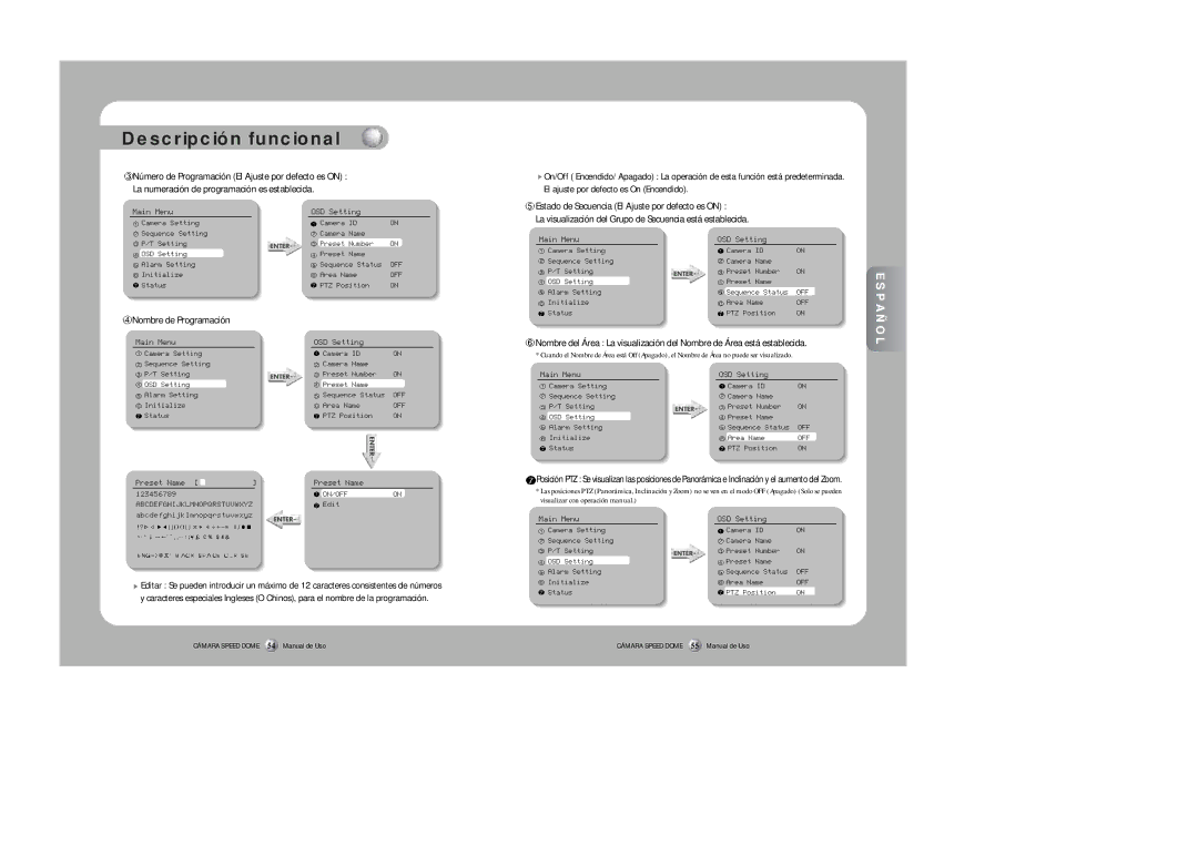 Samsung SPD-3300 instruction manual Nombre de Programación, Preset Name 