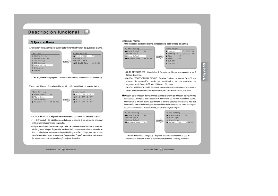 Samsung SPD-3300 instruction manual Ajuste de Alarma, Tiempo de operación puede ser establecido en las unidades de 