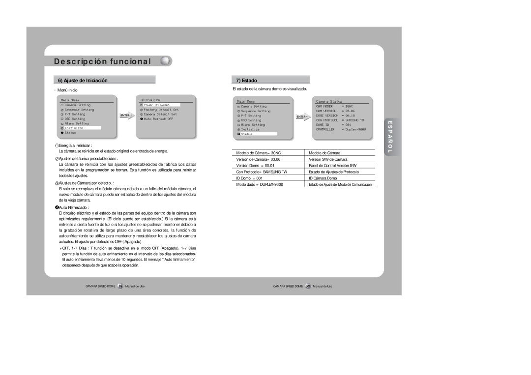 Samsung SPD-3300 instruction manual Ajuste de Iniciación, Estado 