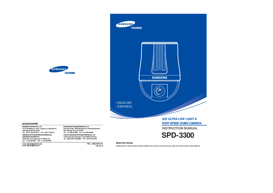 Samsung SPD-3300 instruction manual English Español, Instruction Manual, 30X ULTRA LOW LIGHT & WDR SPEED DOME CAMERA 