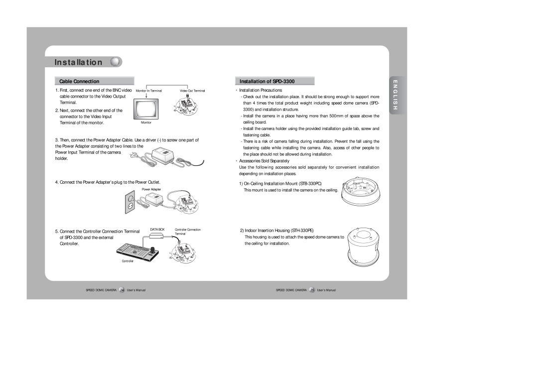 Samsung instruction manual Cable Connection, Installation of SPD-3300 