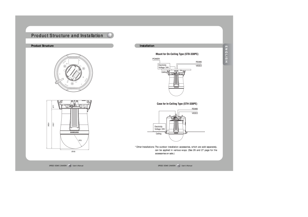 Samsung SPD-3300 instruction manual Product Structure and Installation, 243.4, 215.7, R75 Ø155, 27.7, English 