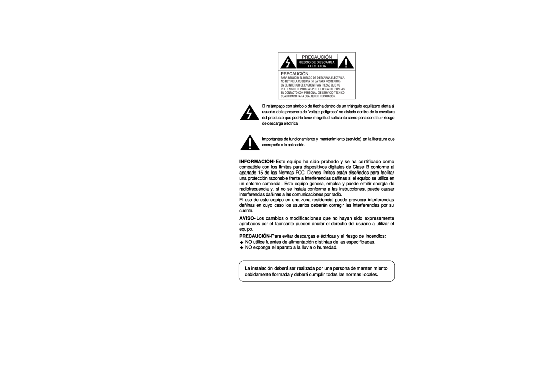 Samsung SPD-3300 instruction manual PRECAUCIÓN- Para evitar descargas eléctricas y el riesgo de incendios 