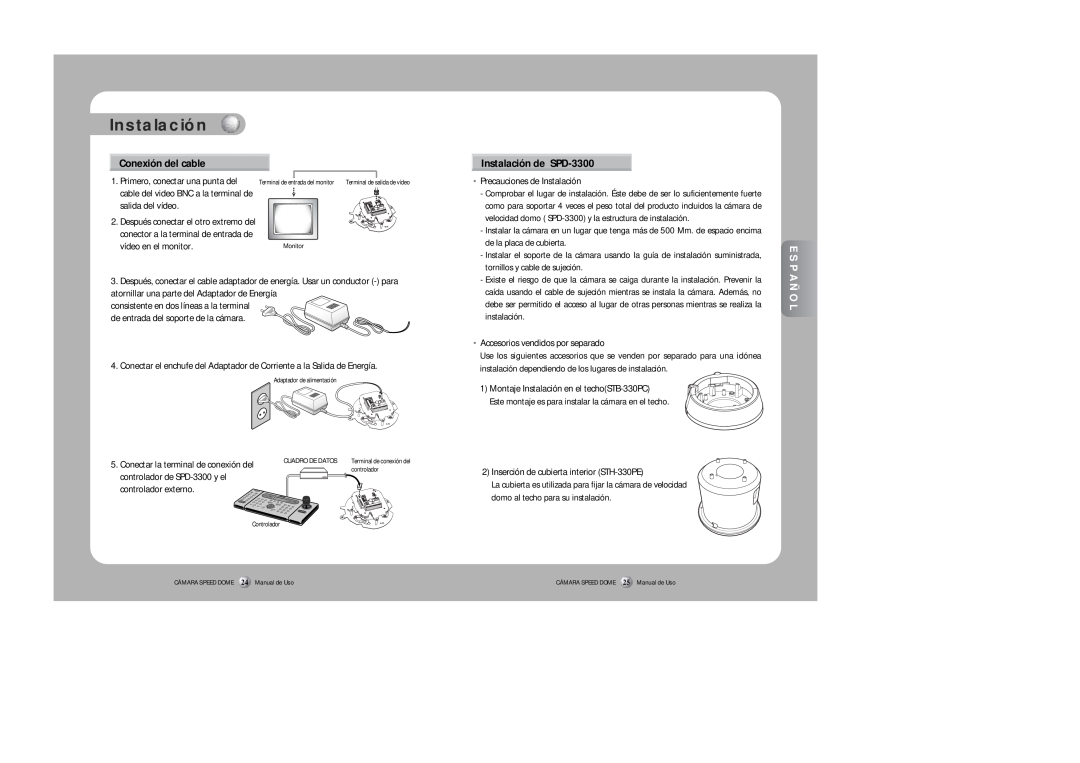 Samsung instruction manual Conexión del cable, Instalación de SPD-3300, Español 