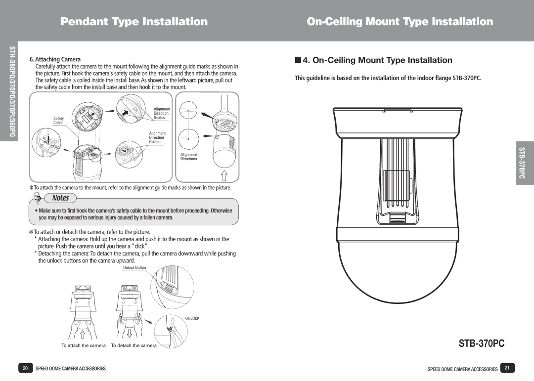 Samsung SPD-3700T installation manual On-Ceiling Mount Type Installation, Attaching Camera 