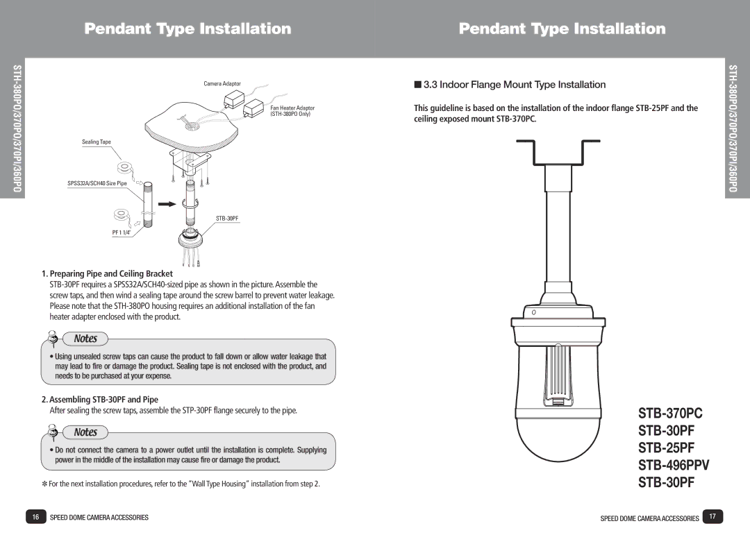 Samsung SPD-3700T installation manual Preparing Pipe and Ceiling Bracket, Assembling STB-30PF and Pipe 