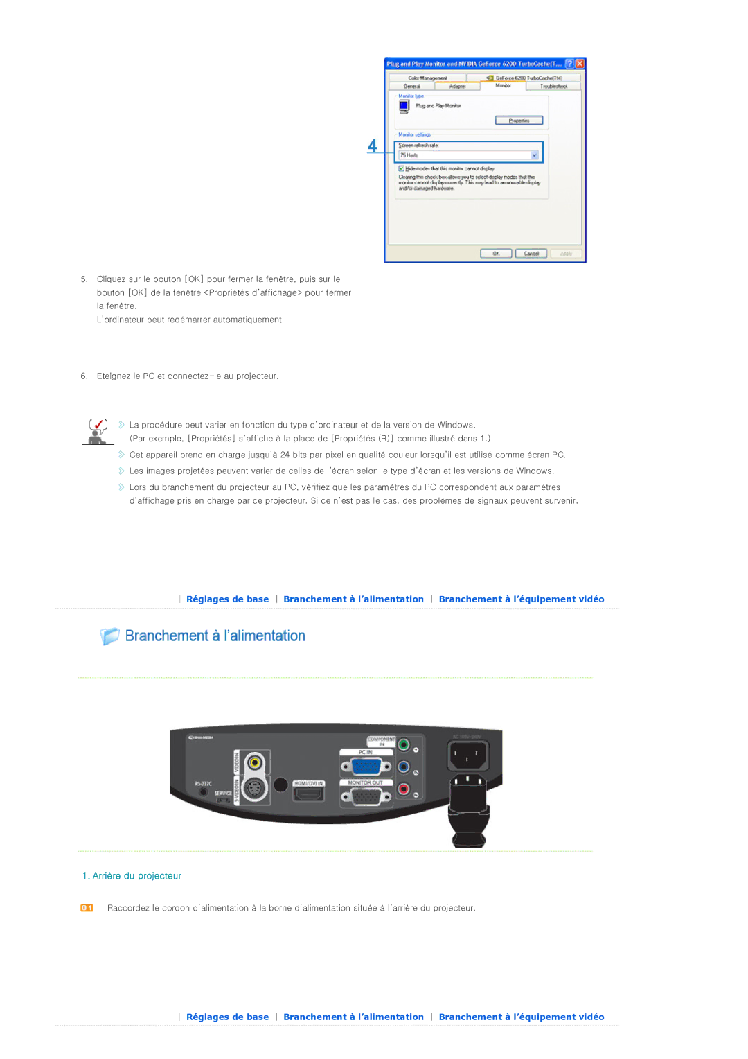 Samsung SPD300BX/EDC manual Arrière du projecteur 