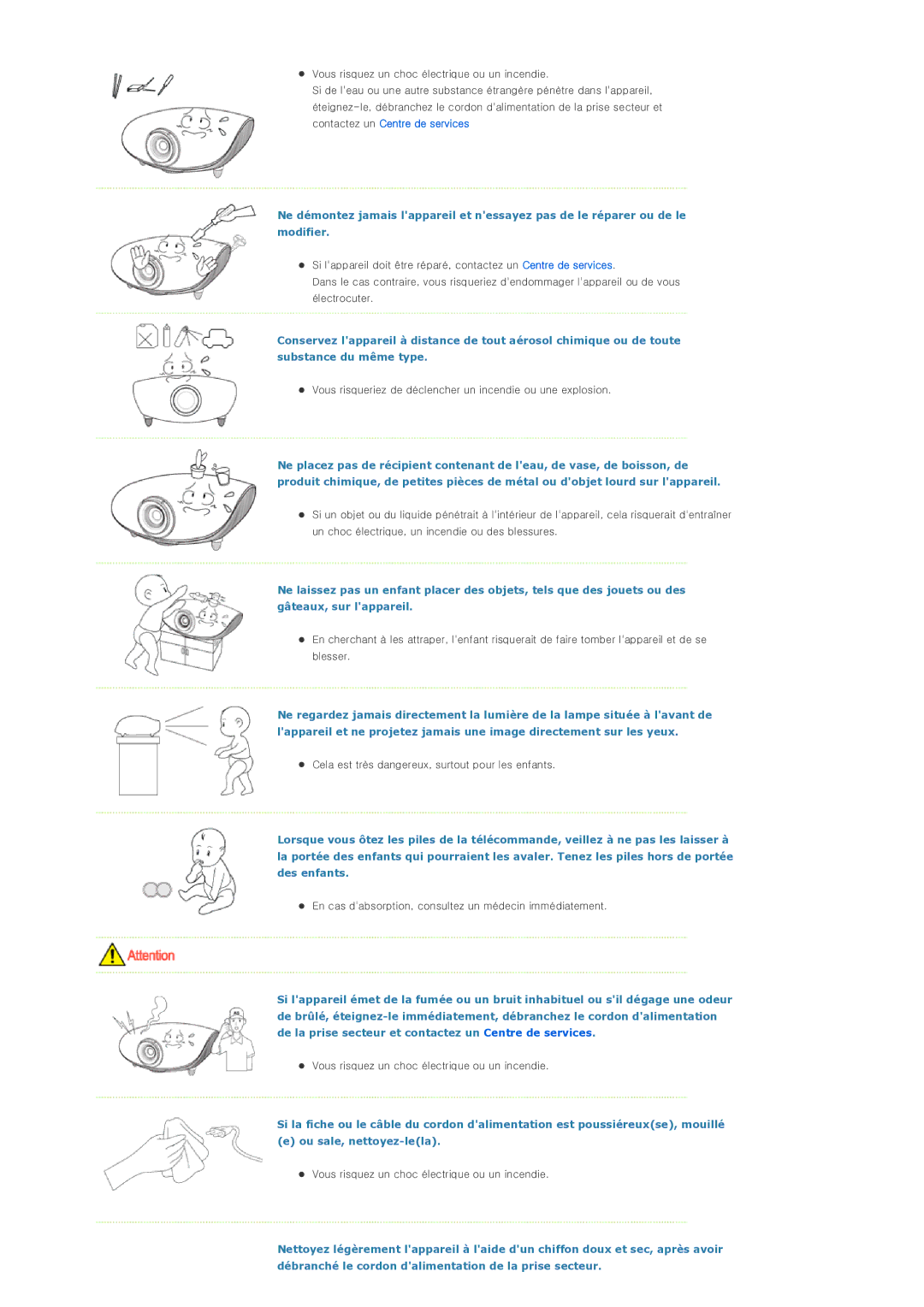 Samsung SPD300BX/EDC manual Vous risqueriez de déclencher un incendie ou une explosion 