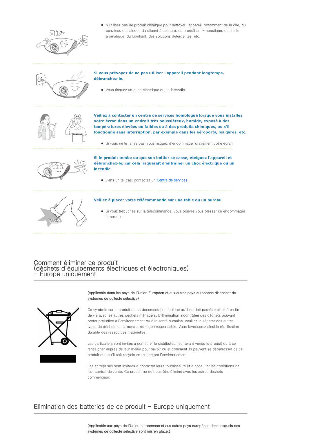 Samsung SPD300BX/EDC manual Elimination des batteries de ce produit Europe uniquement 