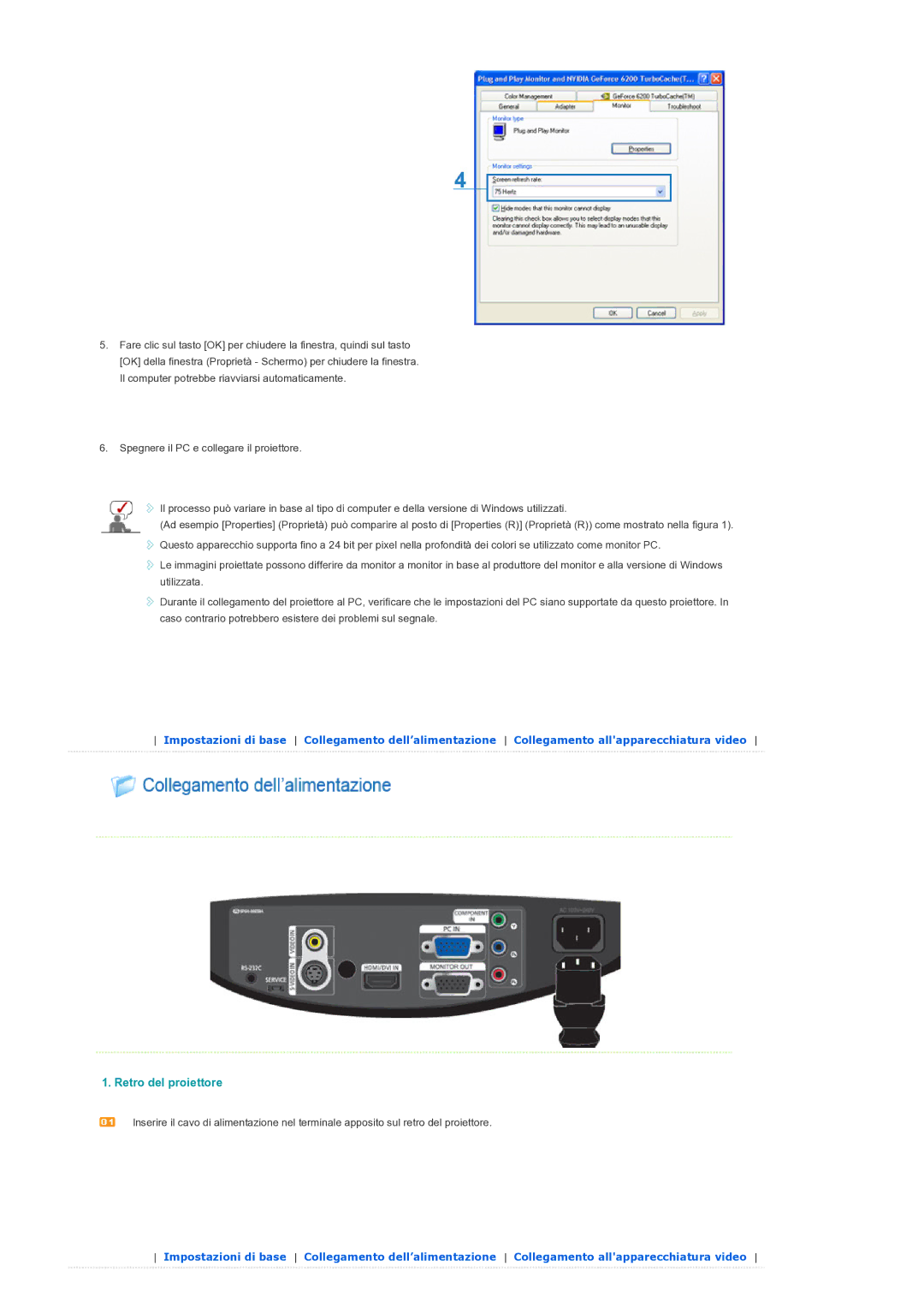 Samsung SPD300BX/EDC manual Retro del proiettore 