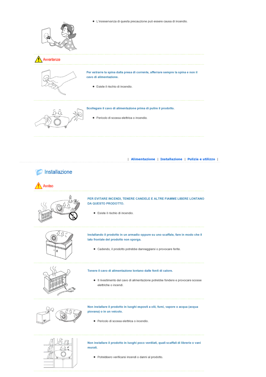 Samsung SPD300BX/EDC manual Potrebbero verificarsi incendi o danni al prodotto 