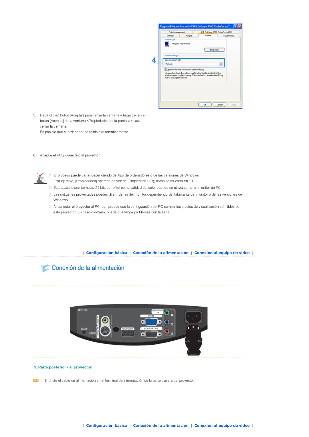 Samsung SPD300BX/EDC manual Parte posterior del proyector 