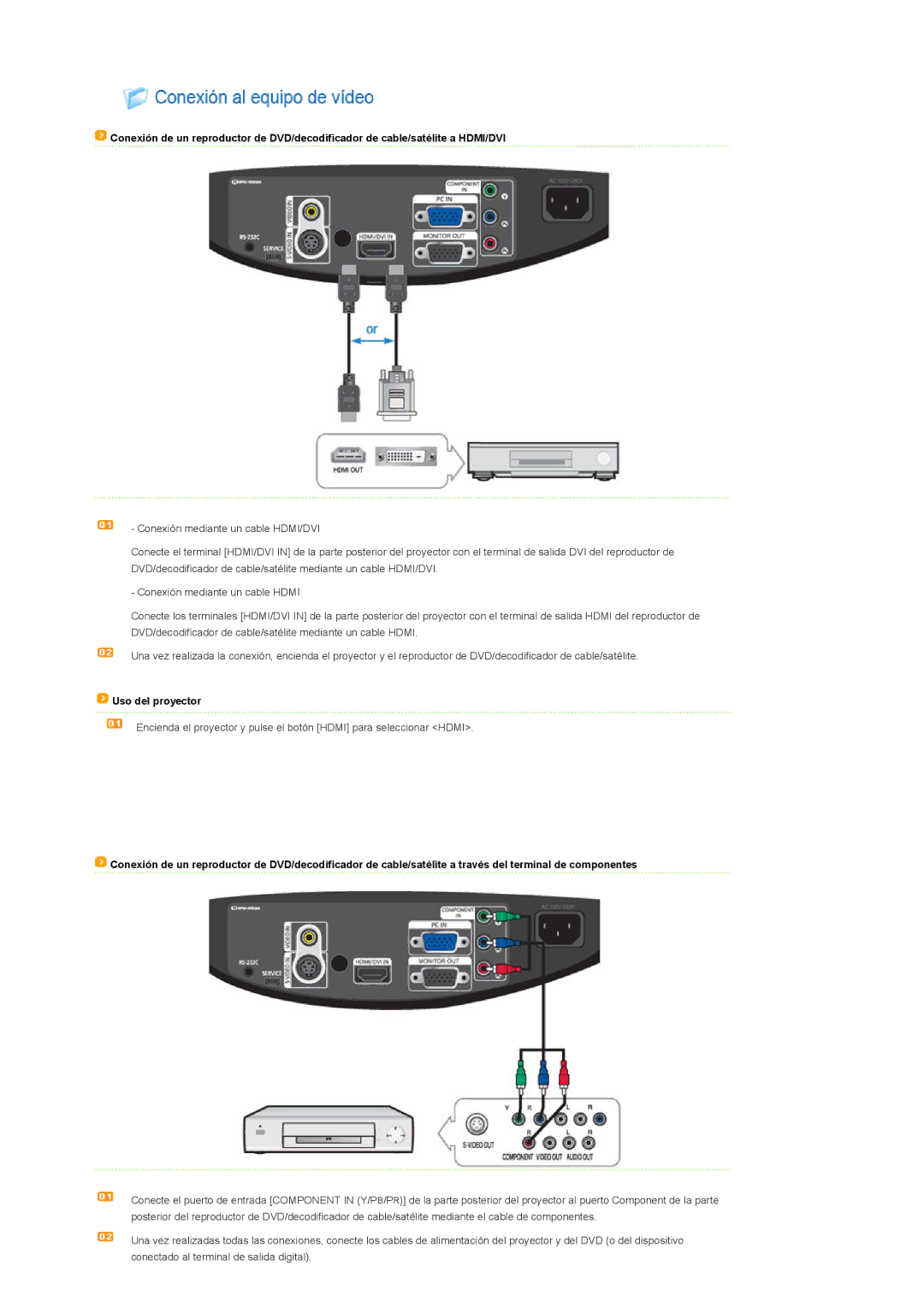 Samsung SPD300BX/EDC manual Uso del proyector 