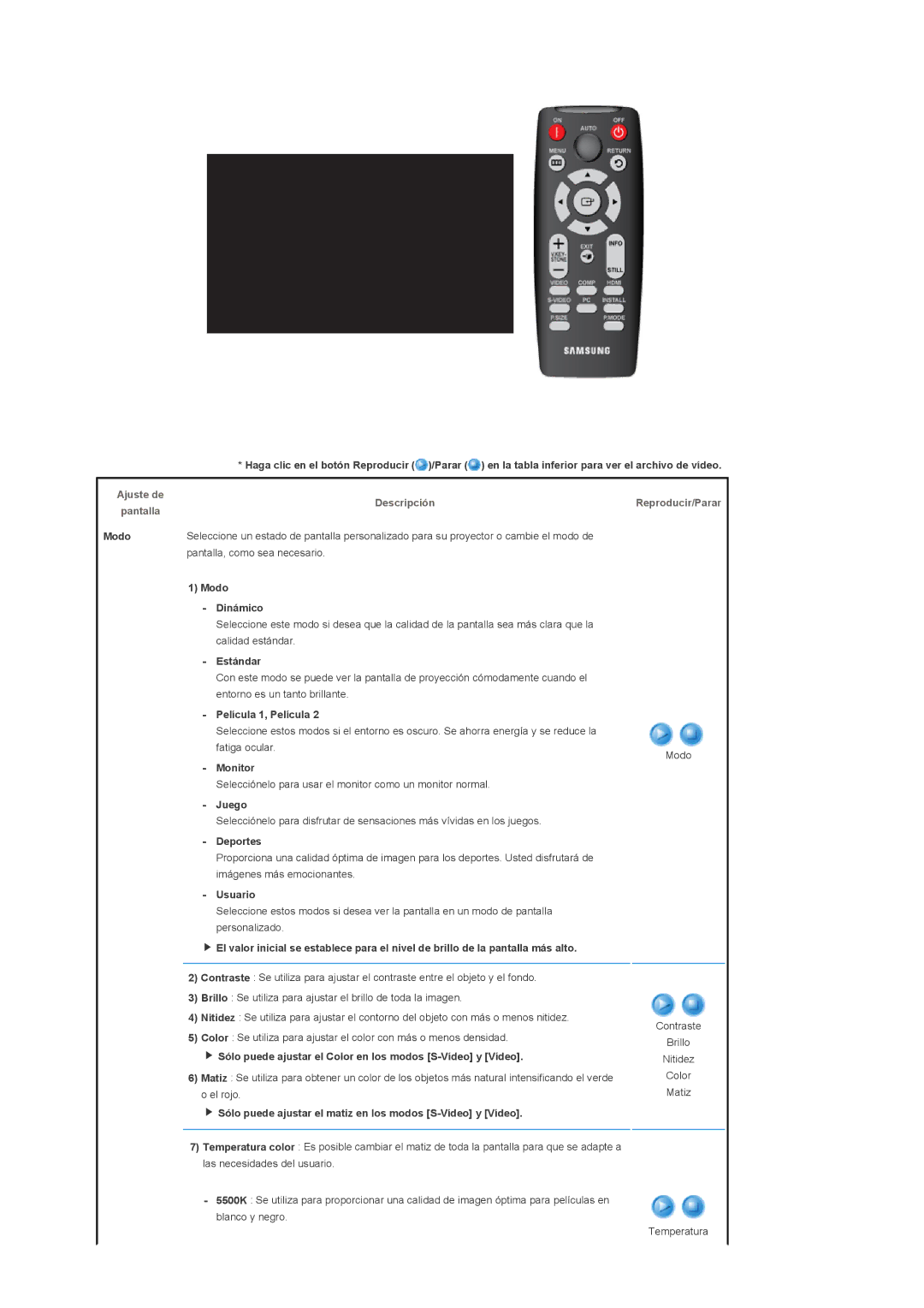 Samsung SPD300BX/EDC manual Ajuste de Descripción, Reproducir/Parar 