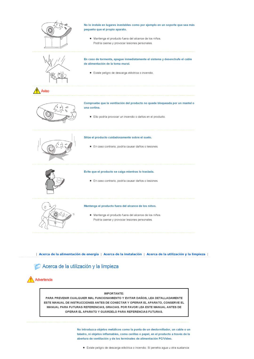 Samsung SPD300BX/EDC Sitúe el producto cuidadosamente sobre el suelo, Evite que el producto se caiga mientras lo traslada 