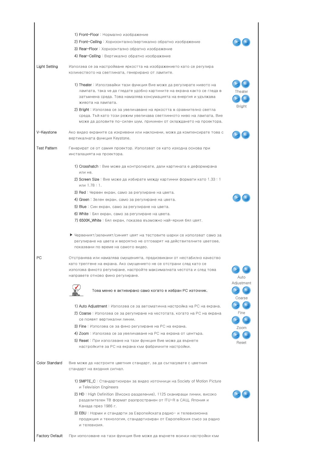 Samsung SPD300BX/EDC manual Това меню е активирано само когато е избран РС източник 