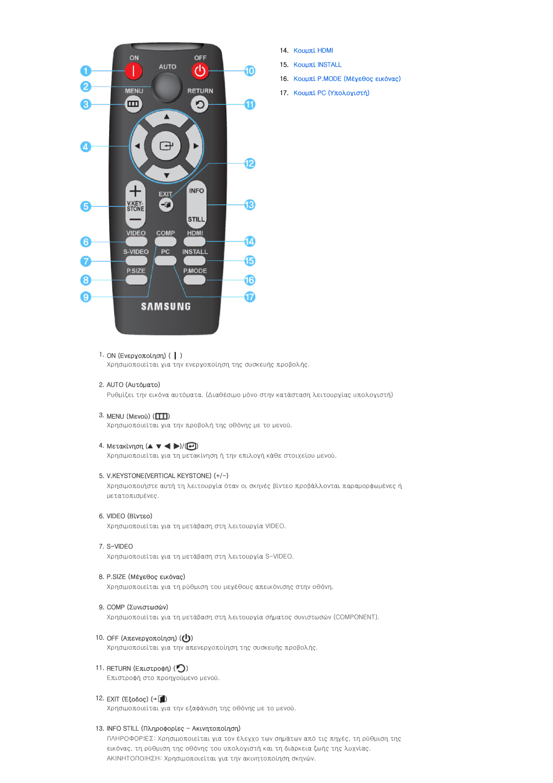 Samsung SPD300BX/EDC manual On Ενεργοποίηση, Auto Αυτόματο, Menu Μενού, Μετακίνηση, Video Βίντεο, Size Μέγεθος εικόνας 