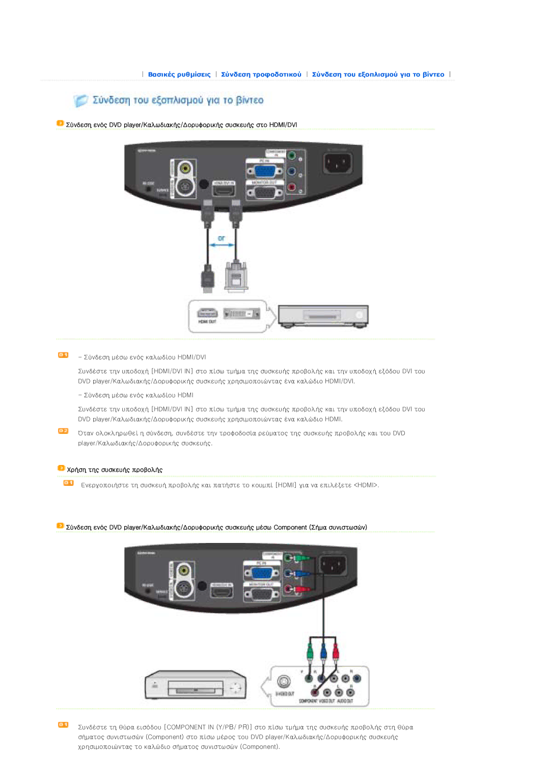 Samsung SPD300BX/EDC manual Χρήση της συσκευής προβολής 