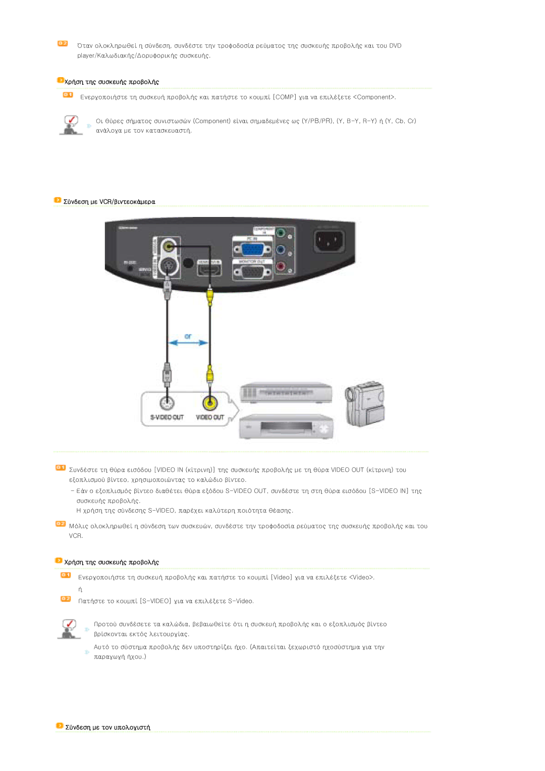 Samsung SPD300BX/EDC manual Σύνδεση με VCR/βιντεοκάμερα, Σύνδεση με τον υπολογιστή 