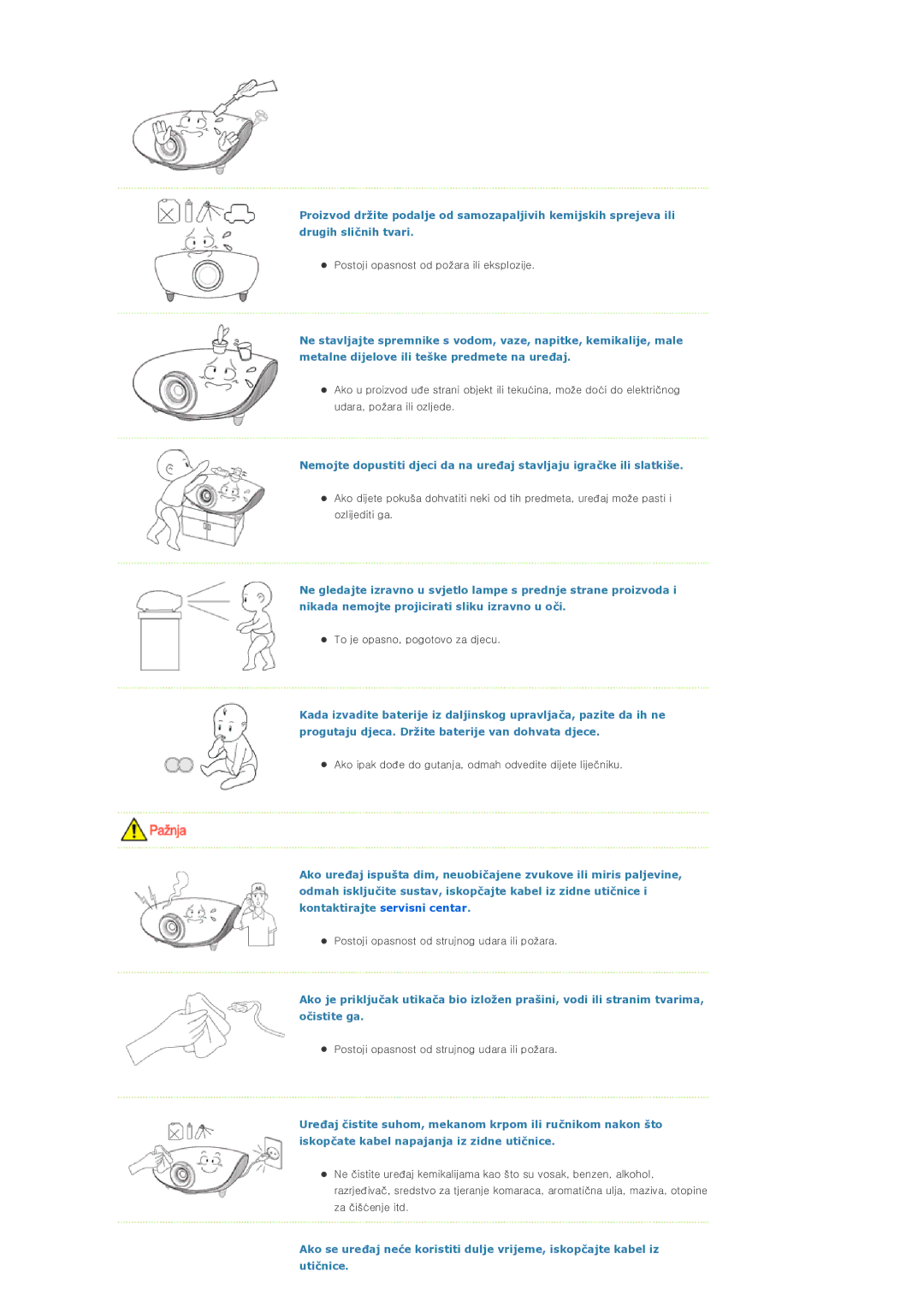 Samsung SPD300BX/EDC manual Postoji opasnost od požara ili eksplozije 