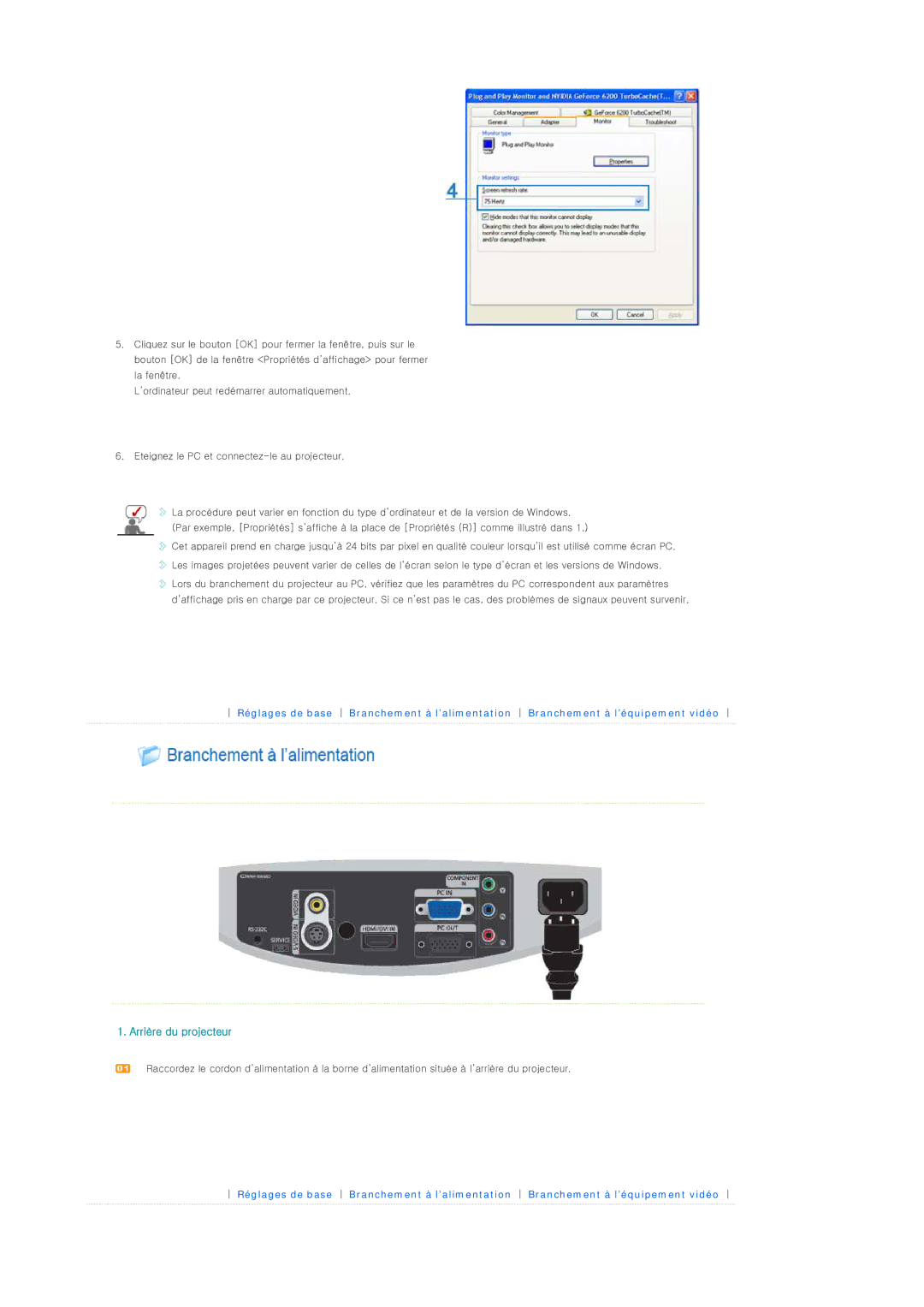 Samsung SPD400SFX/EN, SPD400SX/EN manual Arrière du projecteur 