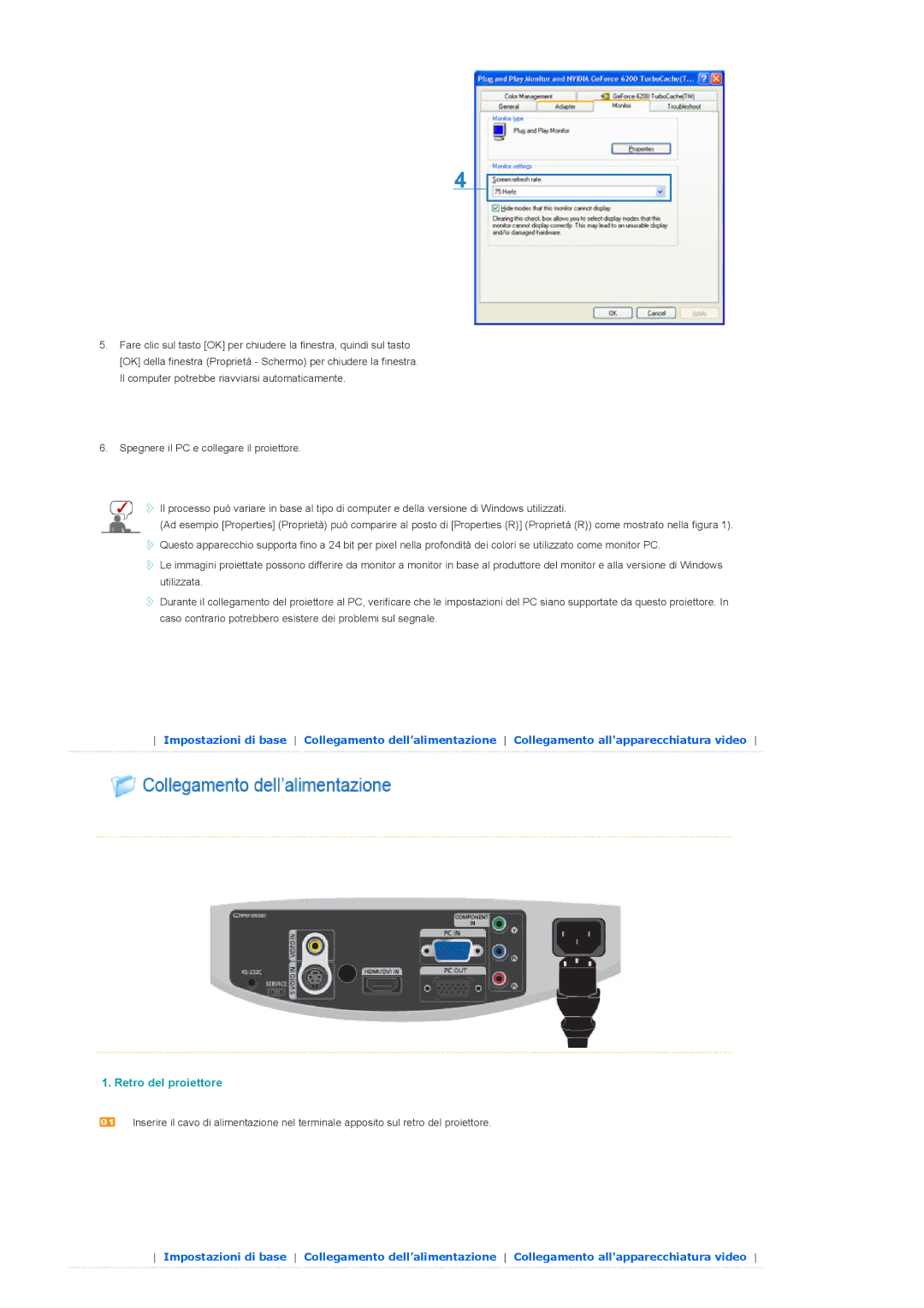 Samsung SPD400SX/EN, SPD400SFX/EN manual Retro del proiettore 