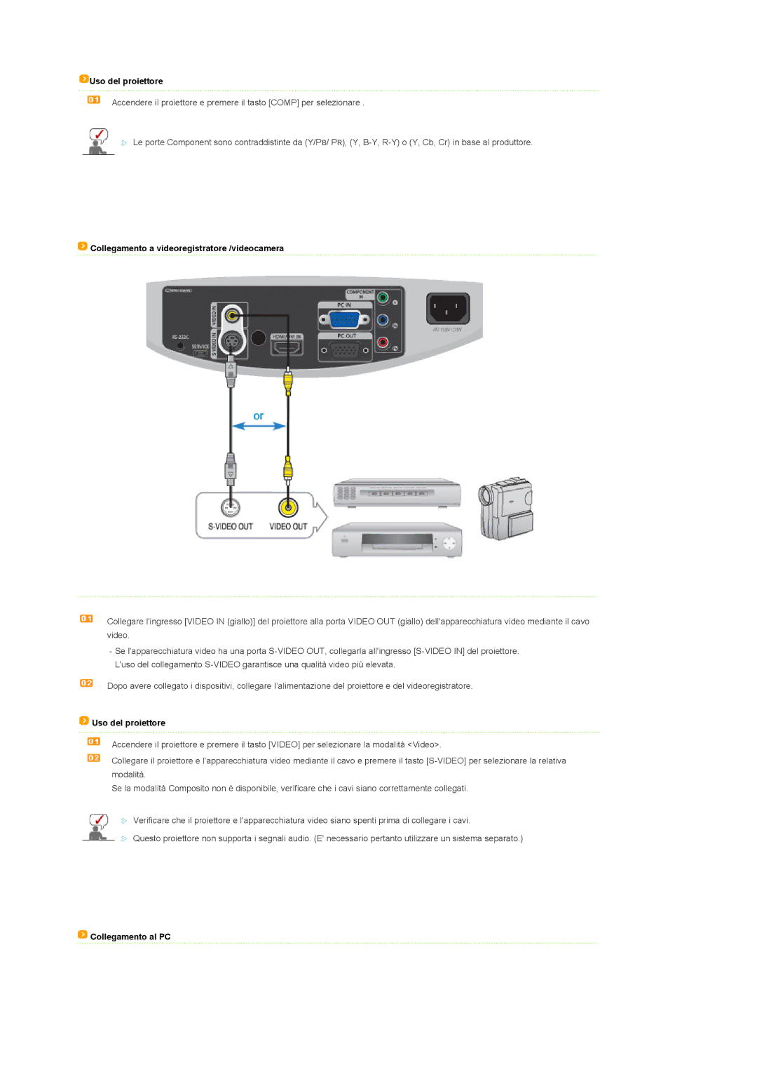 Samsung SPD400SX/EN, SPD400SFX/EN manual Collegamento a videoregistratore /videocamera 