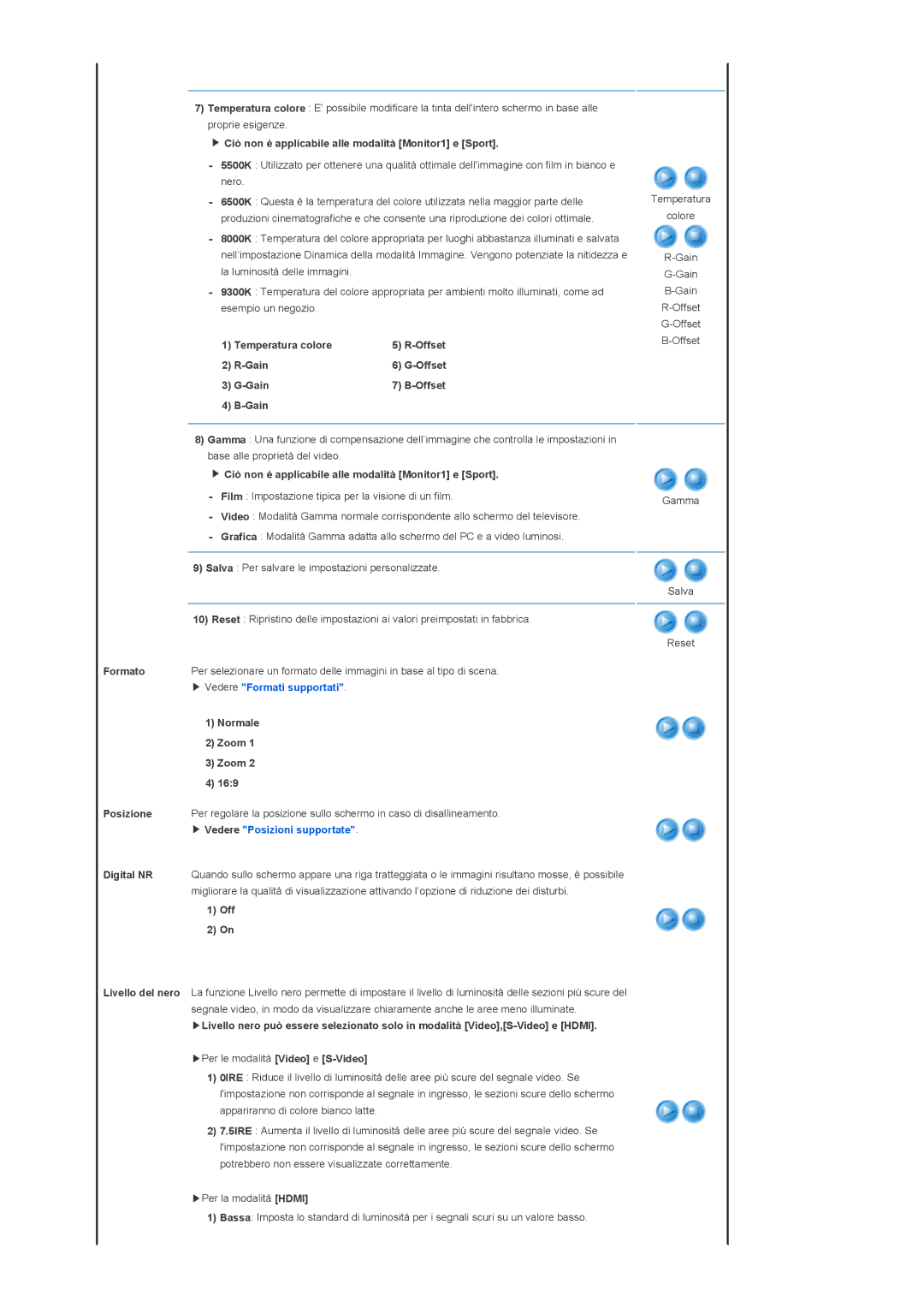 Samsung SPD400SFX/EN Ciò non è applicabile alle modalità Monitor1 e Sport, Temperatura colore, Gain, Normale, Zoom, 169 