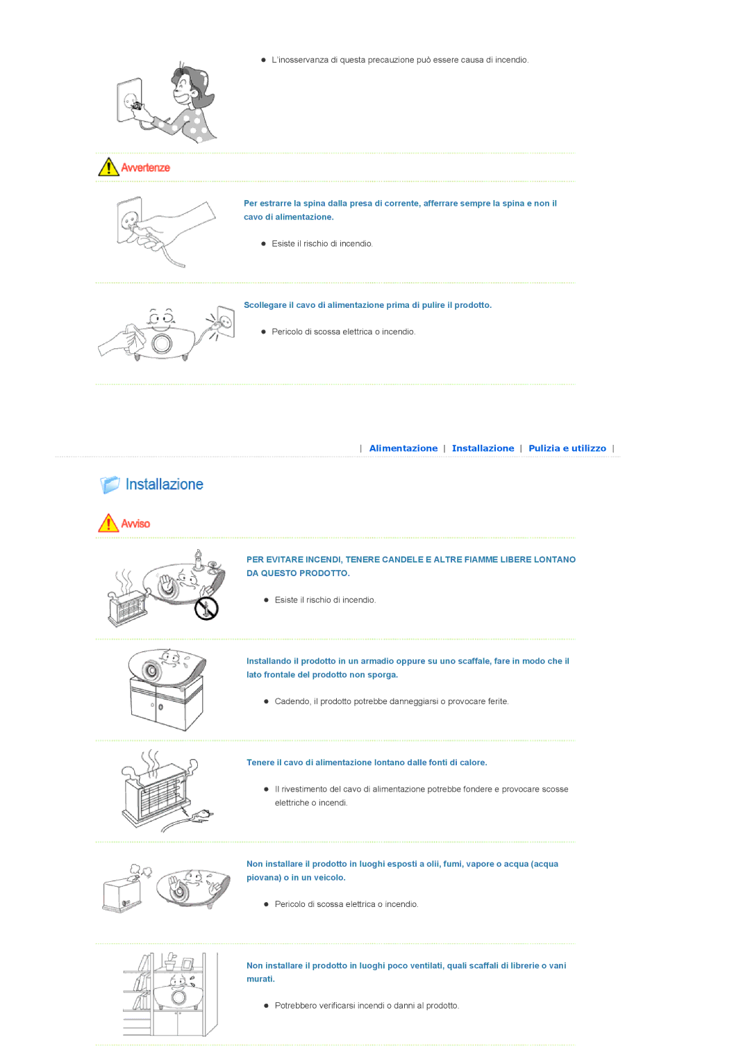 Samsung SPD400SFX/EN, SPD400SX/EN manual Potrebbero verificarsi incendi o danni al prodotto 