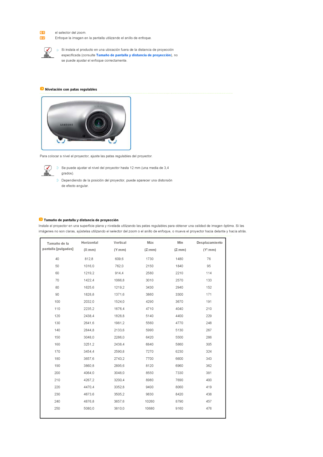 Samsung SPD400SX/EN, SPD400SFX/EN manual Nivelación con patas regulables 