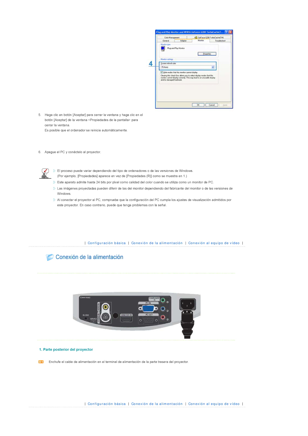 Samsung SPD400SX/EN, SPD400SFX/EN manual Parte posterior del proyector 