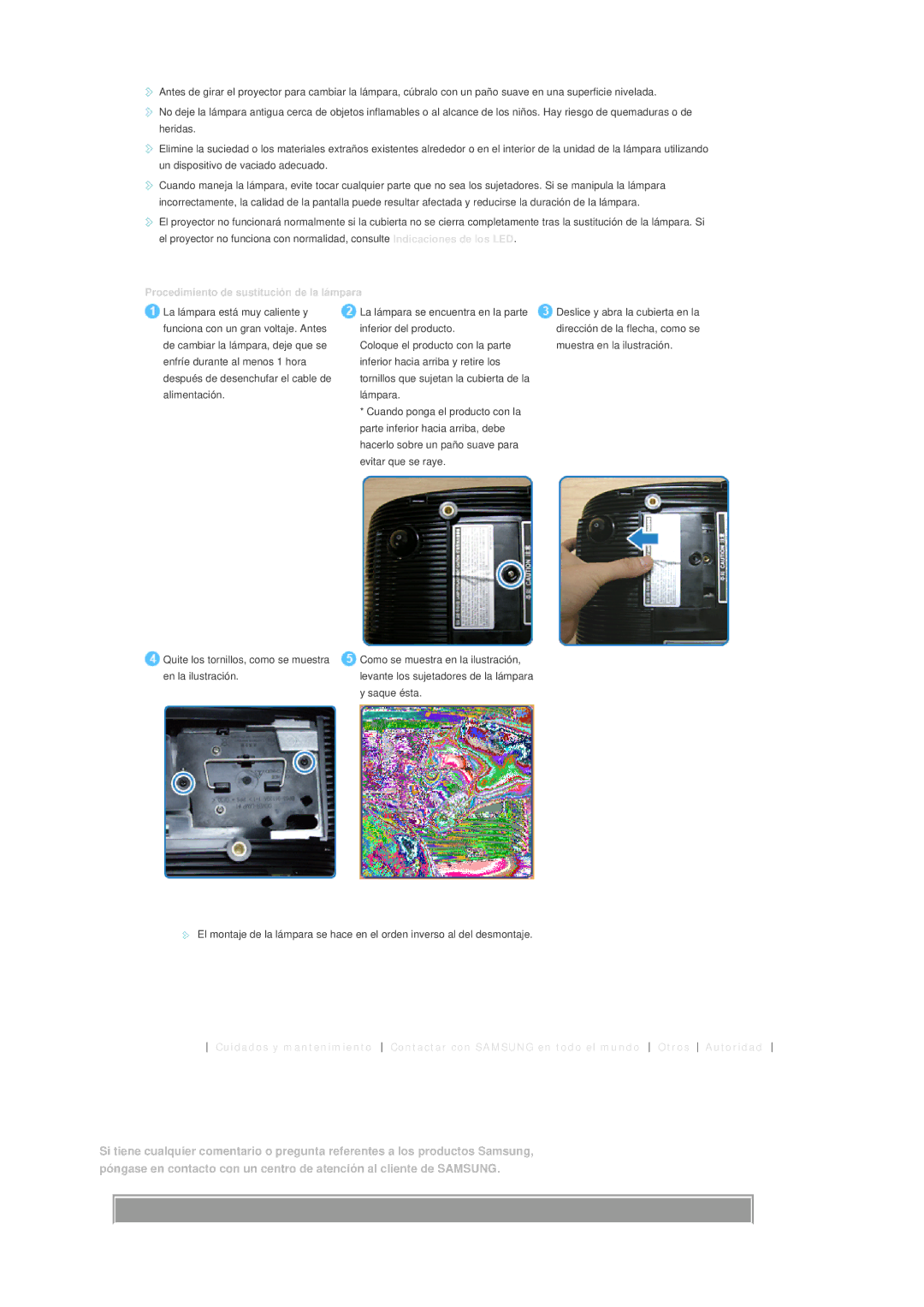 Samsung SPD400SX/EN, SPD400SFX/EN manual Procedimiento de sustitución de la lámpara 