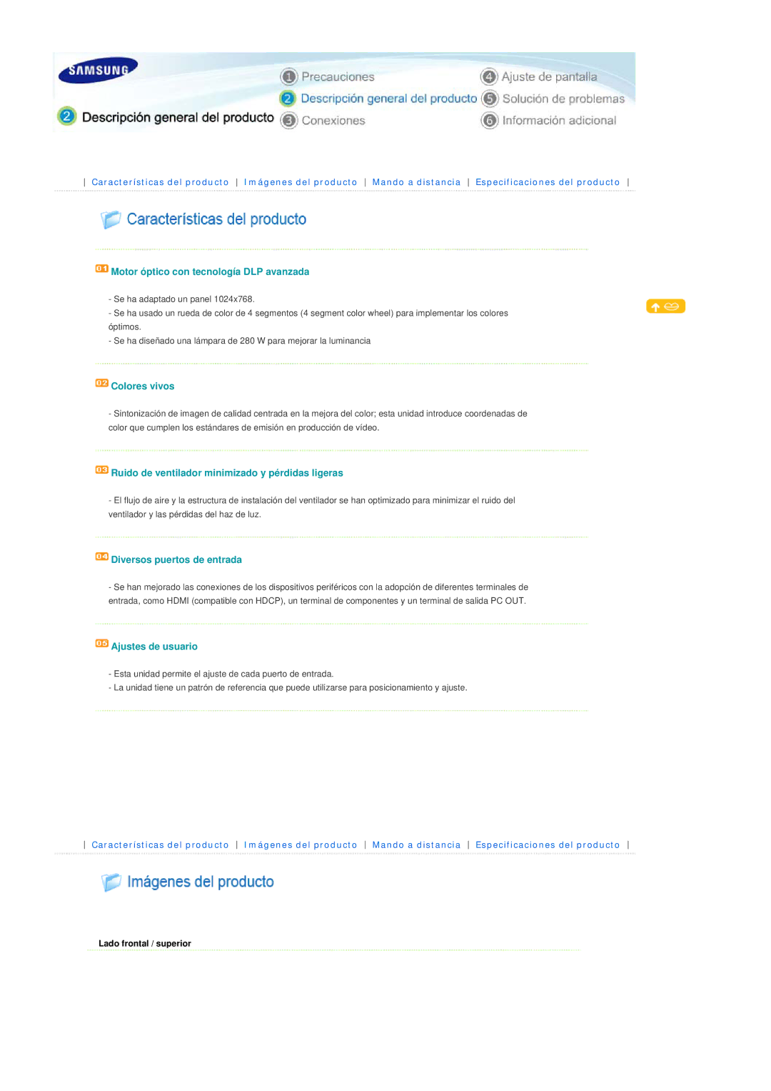 Samsung SPD400SX/EN, SPD400SFX/EN manual Motor óptico con tecnología DLP avanzada 